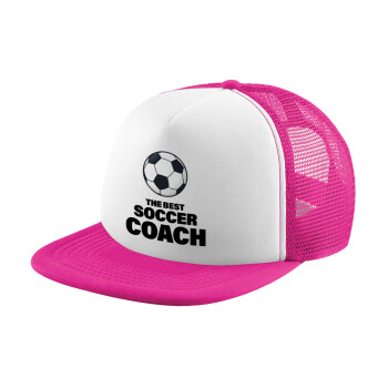 The best soccer Coach, Καπέλο παιδικό Soft Trucker με Δίχτυ ΡΟΖ/ΛΕΥΚΟ (POLYESTER, ΠΑΙΔΙΚΟ, ONE SIZE)