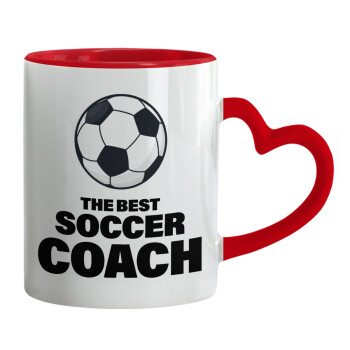 The best soccer Coach, Κούπα καρδιά χερούλι κόκκινη, κεραμική, 330ml