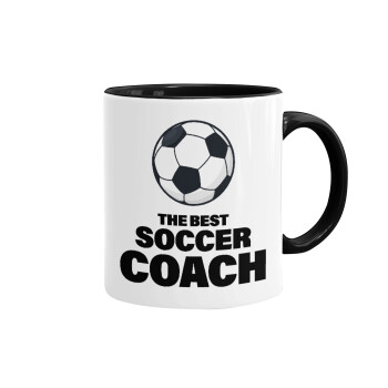 The best soccer Coach, Κούπα χρωματιστή μαύρη, κεραμική, 330ml