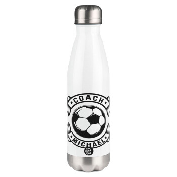Soccer coach, Metal mug thermos White (Stainless steel), double wall, 500ml