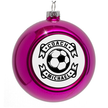 Soccer coach, Purple Christmas tree ornament bauble 8cm