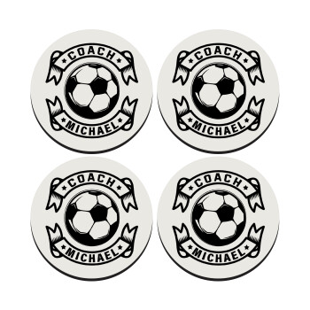 Soccer coach, SET of 4 round wooden coasters (9cm)