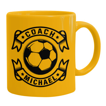 Soccer coach, Ceramic coffee mug yellow, 330ml (1pcs)