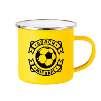 Soccer coach, Yellow Enamel Metallic Cup 360ml