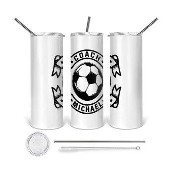 Soccer coach, Tumbler stainless steel 600ml, with metal straw & cleaning brush