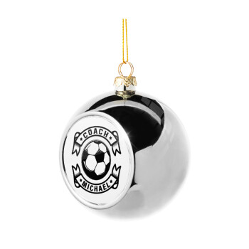 Soccer coach, Silver 8cm Christmas tree ball ornament