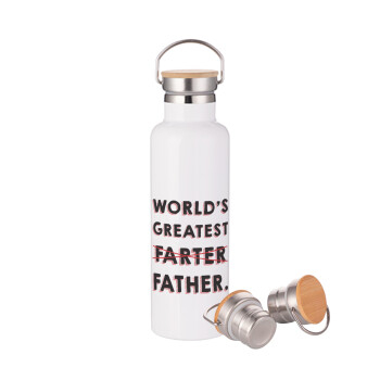 World's greatest farter, Stainless steel White with wooden lid (bamboo), double wall, 750ml