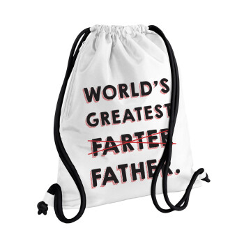 World's greatest farter, Τσάντα πλάτης πουγκί GYMBAG λευκή, με τσέπη (40x48cm) & χονδρά κορδόνια