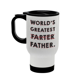 World's greatest farter, Stainless steel travel mug with lid, double wall white 450ml