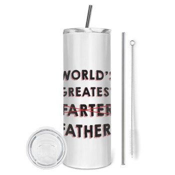 World's greatest farter, Tumbler ποτήρι θερμό από ανοξείδωτο ατσάλι 600ml, με μεταλλικό καλαμάκι & βούρτσα καθαρισμού