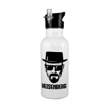 Heisenberg breaking bad, White water bottle with straw, stainless steel 600ml