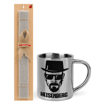 Heisenberg breaking bad, Πασχαλινό Σετ, μεταλλική κούπα θερμό (300ml) & πασχαλινή λαμπάδα αρωματική πλακέ (30cm) (ΓΚΡΙ)