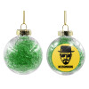 Transparent Christmas tree ball ornament with green filling 8cm