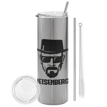 Heisenberg breaking bad, Eco friendly ποτήρι θερμό Ασημένιο (tumbler) από ανοξείδωτο ατσάλι 600ml, με μεταλλικό καλαμάκι & βούρτσα καθαρισμού