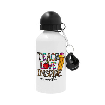 Teach, Love, Inspire, Μεταλλικό παγούρι νερού, Λευκό, αλουμινίου 500ml