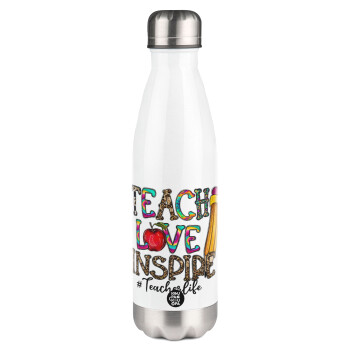 Teach, Love, Inspire, Metal mug thermos White (Stainless steel), double wall, 500ml