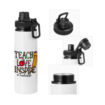 Teach, Love, Inspire, Metal water bottle with safety cap, aluminum 850ml