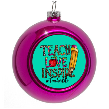 Teach, Love, Inspire, Purple Christmas tree ornament bauble 8cm