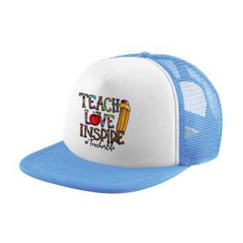 Teach, Love, Inspire, Καπέλο Soft Trucker με Δίχτυ Γαλάζιο/Λευκό