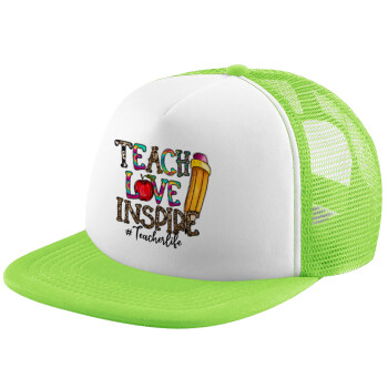 Teach, Love, Inspire, Καπέλο Ενηλίκων Soft Trucker με Δίχτυ ΠΡΑΣΙΝΟ/ΛΕΥΚΟ (POLYESTER, ΕΝΗΛΙΚΩΝ, ONE SIZE)