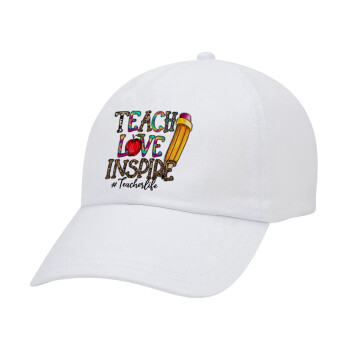 Teach, Love, Inspire, Καπέλο Ενηλίκων Baseball Λευκό 5-φύλλο (POLYESTER, ΕΝΗΛΙΚΩΝ, UNISEX, ONE SIZE)