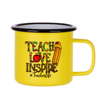 Teach, Love, Inspire, Κούπα Μεταλλική εμαγιέ ΜΑΤ Κίτρινη 360ml