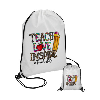 Teach, Love, Inspire, Τσάντα πουγκί με μαύρα κορδόνια (1 τεμάχιο)
