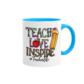 Teach, Love, Inspire, Κούπα χρωματιστή γαλάζια, κεραμική, 330ml