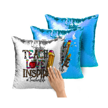 Teach, Love, Inspire, Μαξιλάρι καναπέ Μαγικό Μπλε με πούλιες 40x40cm περιέχεται το γέμισμα