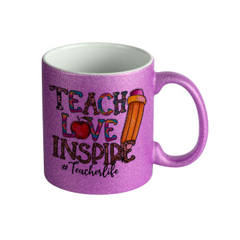 Teach, Love, Inspire, Κούπα Μωβ Glitter που γυαλίζει, κεραμική, 330ml