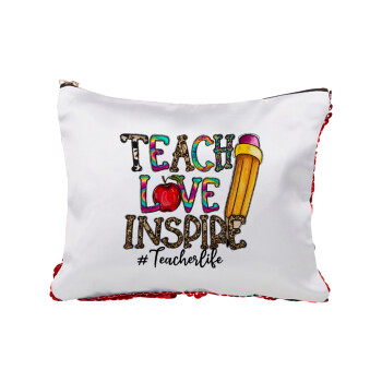 Teach, Love, Inspire, Τσαντάκι νεσεσέρ με πούλιες (Sequin) Κόκκινο