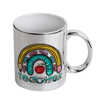 Teacher, Mug ceramic, silver mirror, 330ml