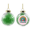 Transparent Christmas tree ball ornament with green filling 8cm