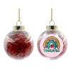 Transparent Christmas tree ball ornament with red filling 8cm