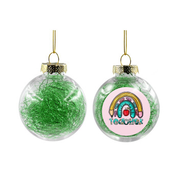 Teacher, Transparent Christmas tree ball ornament with green filling 8cm