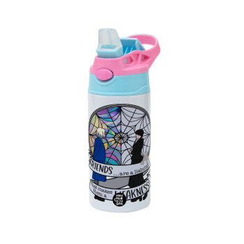 Wednesday window, Children's hot water bottle, stainless steel, with safety straw, Pink/BlueCiel (360ml) BPA FREE