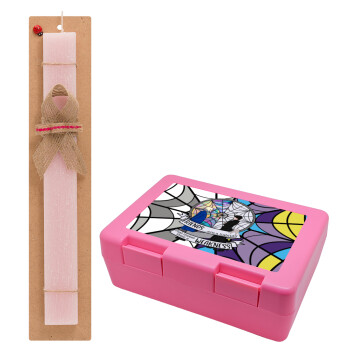 Wednesday window, Easter Set, children's snack container PINK & scented flat Easter candle (30cm) (PINK)