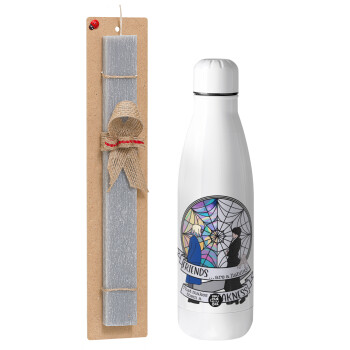 Wednesday window, Easter Set, metallic Inox water bottle (700ml) & Easter scented flat candle (30cm) (GRAY)