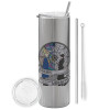 Eco friendly stainless steel Silver tumbler 600ml, with metal straw & cleaning brush