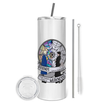 Wednesday window, Eco friendly stainless steel tumbler 600ml, with metal straw & cleaning brush