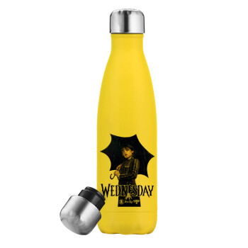 Wednesday rain, Yellow Stainless Steel Metallic Thermos, double-walled, 500ml