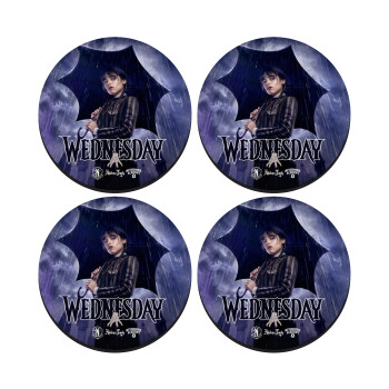 Wednesday rain, SET of 4 round wooden coasters (9cm)