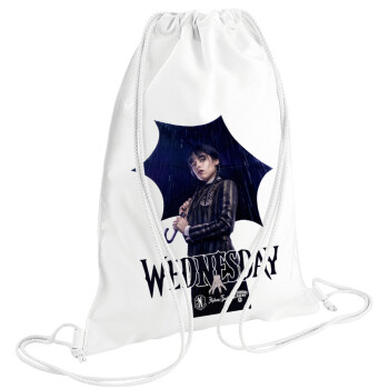 Wednesday rain, Backpack pouch GYMBAG white (28x40cm)