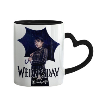 Wednesday rain, Mug heart black handle, ceramic, 330ml