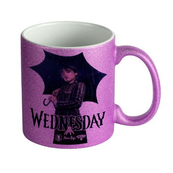 Wednesday rain, Κούπα Μωβ Glitter που γυαλίζει, κεραμική, 330ml