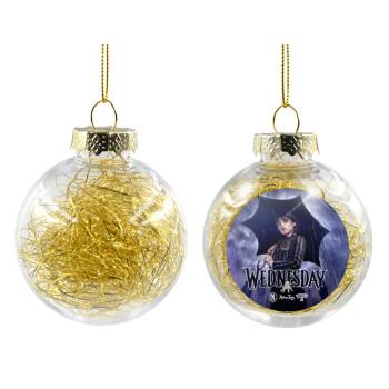 Wednesday rain, Transparent Christmas tree ball ornament with gold filling 8cm