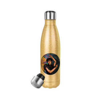 Wednesday dance, Glitter gold stainless steel thermos bottle, double-walled, 500ml