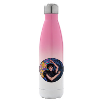 Wednesday dance, Metal mug thermos Pink/White (Stainless steel), double wall, 500ml