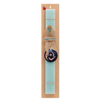 Wednesday dance, Easter Set, wooden keychain & aromatic flat Easter candle (30cm) (TURQUOISE)