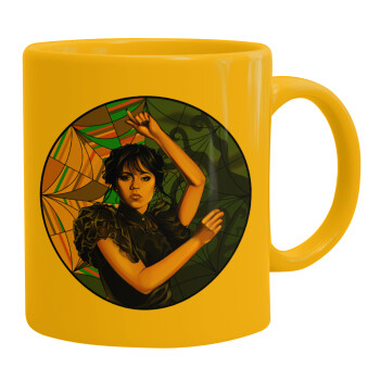 Wednesday dance, Ceramic coffee mug yellow, 330ml (1pcs)